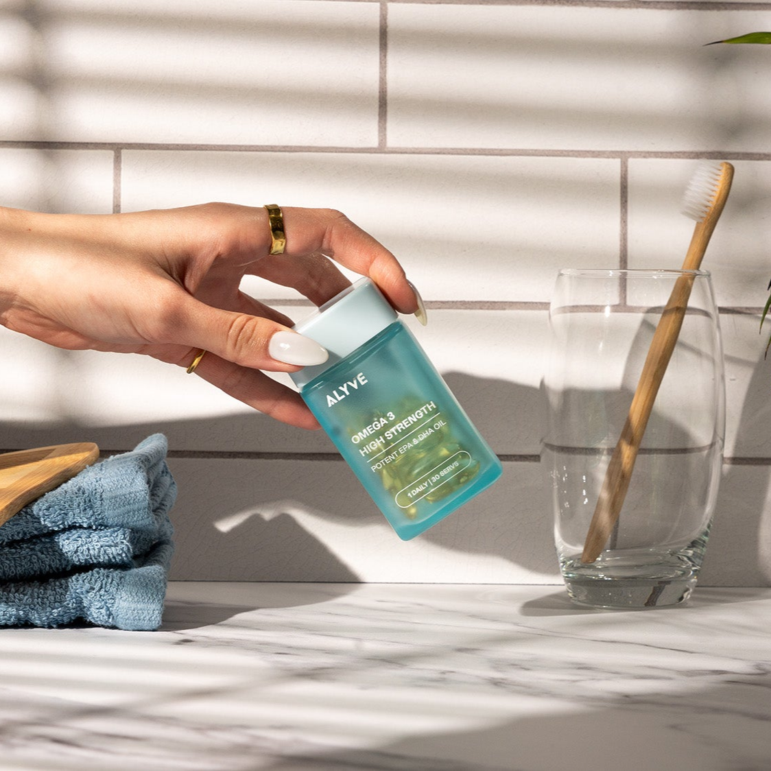Omega 3 lifestyle bathroom shot